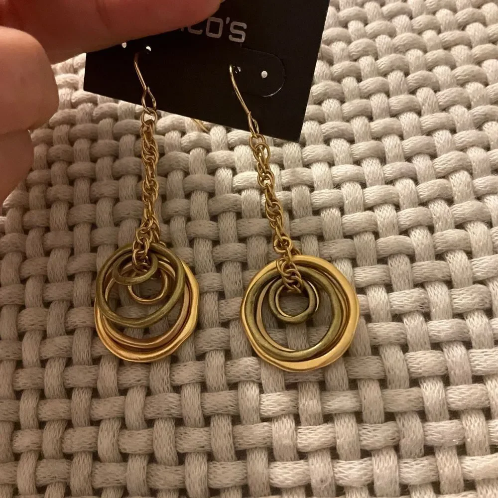 0049-New Chico's Gold-Tone‎ Layered Circle Earrings